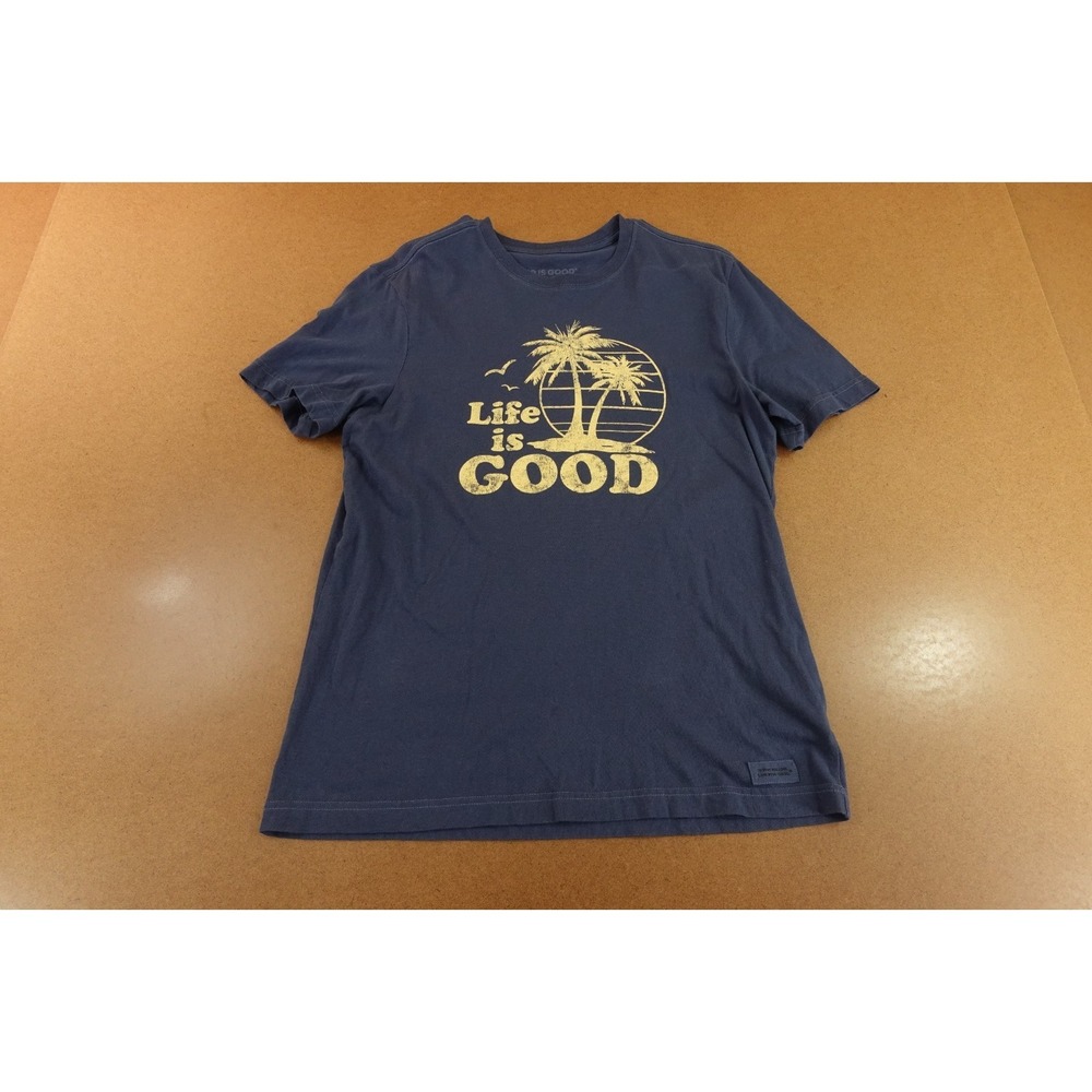 Life Is Good Mens Size Small Blue Cotton Palm Tree Logo Graphic Crusher Lite Tee